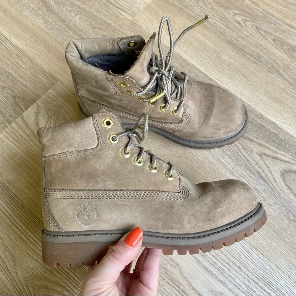 Timberland Dark Beige Nubuck Leather Boots | Waterproof | Unisex Junior Kids - Picture 2 of 14
